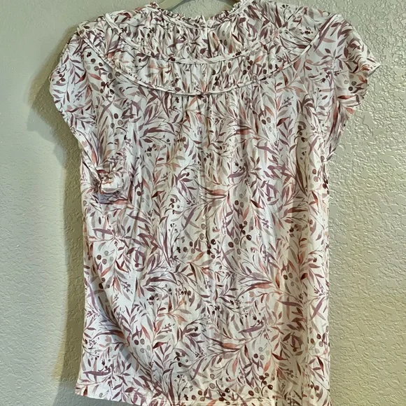LOFT Cream and Purple Leaf Print Blouse - Picture 3 of 4